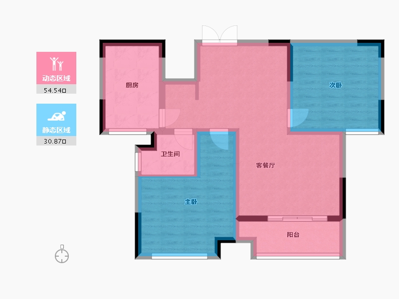 江苏省-南京市-山水云房花园37幢E6户型95m²-76.01-户型库-动静分区