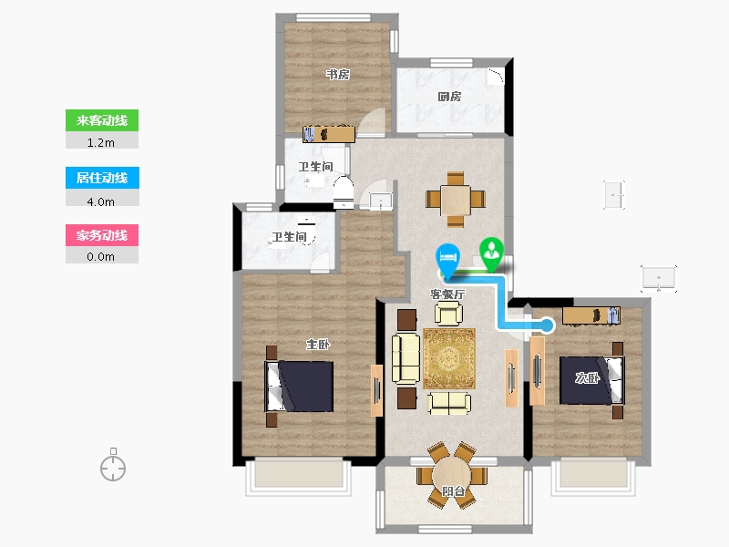 江苏省-南京市-招商雍宁府17幢,21幢G2户型121m²-96.86-户型库-动静线