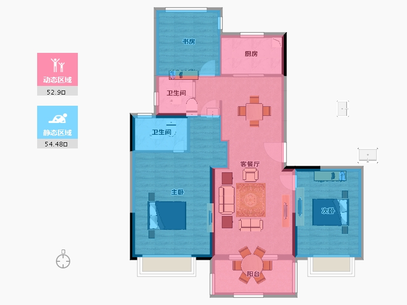 江苏省-南京市-招商雍宁府17幢,21幢G2户型121m²-96.86-户型库-动静分区