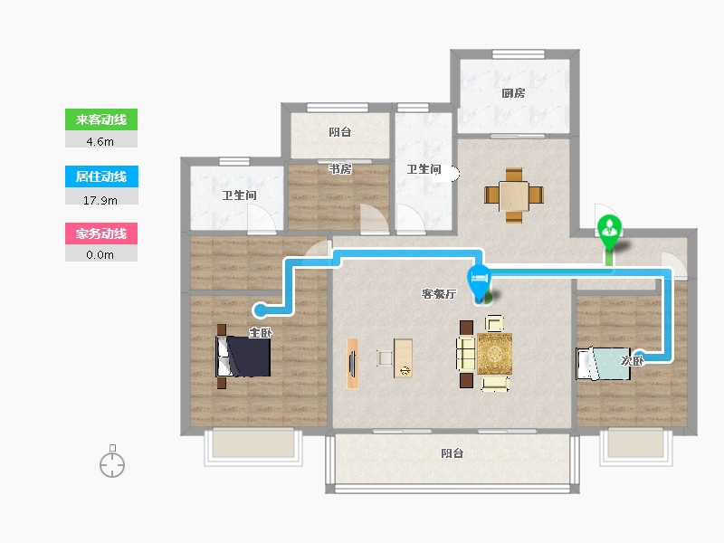 江苏省-南京市-招商雍宁府12幢Y2户142m²-113.94-户型库-动静线