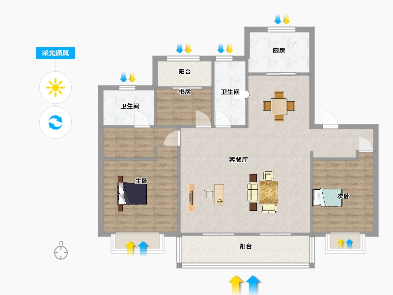 江苏省-南京市-招商雍宁府12幢Y2户142m²-113.94-户型库-采光通风