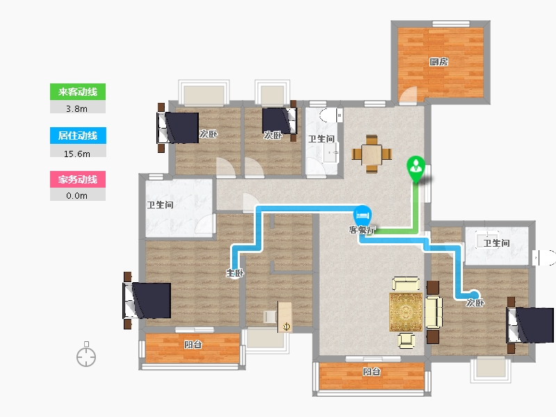 江苏省-南京市-三金鑫宁府1幢D户型170m²-135.99-户型库-动静线