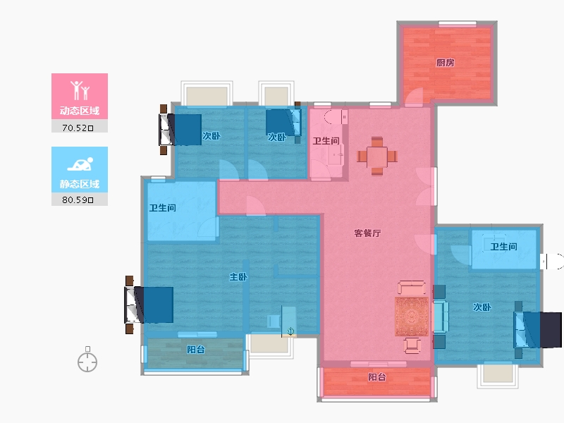 江苏省-南京市-三金鑫宁府1幢D户型170m²-135.99-户型库-动静分区