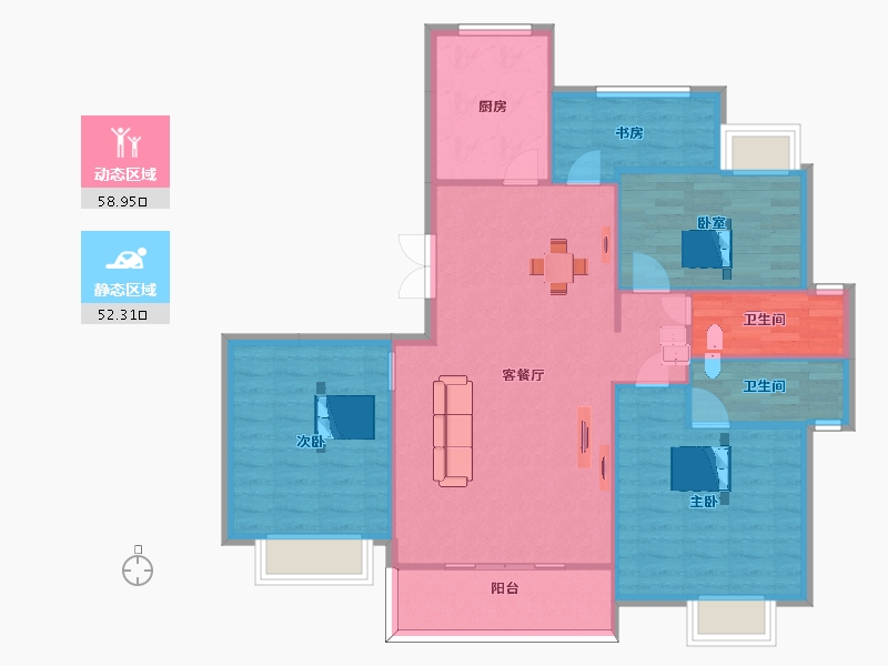 江苏省-南京市-三金鑫宁府1幢,2幢,03幢B127m²-102.00-户型库-动静分区