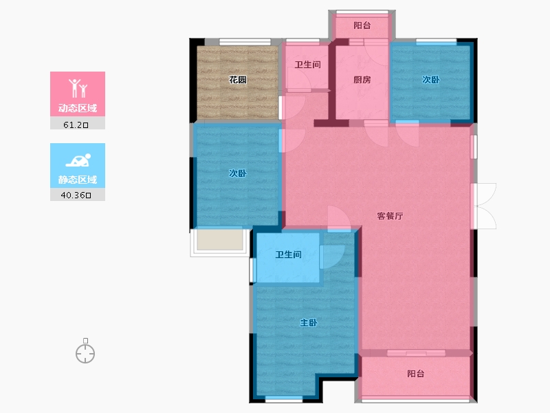 湖南省-长沙市-长房星珑湾17号楼,18号楼,15栋,16栋建面123㎡-98.40-户型库-动静分区