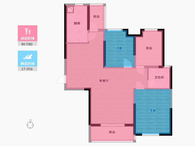 湖南省-长沙市-长房星珑湾8号楼,9号楼建面120㎡-96.00-户型库-动静分区