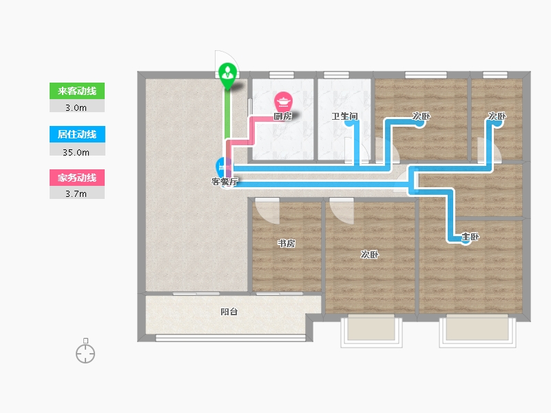 湖南省-长沙市-长沙融创城建面125㎡-90.96-户型库-动静线