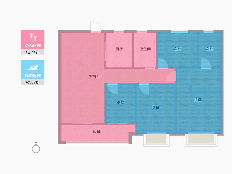 湖南省-长沙市-长沙融创城建面125㎡-90.96-户型库-动静分区