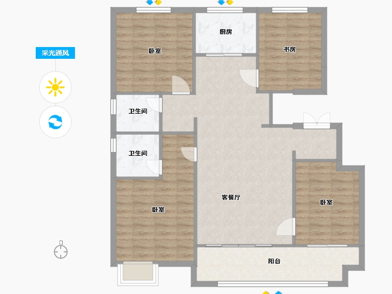 江苏省-南京市-三巽和悦澜庭130㎡-104.00-户型库-采光通风