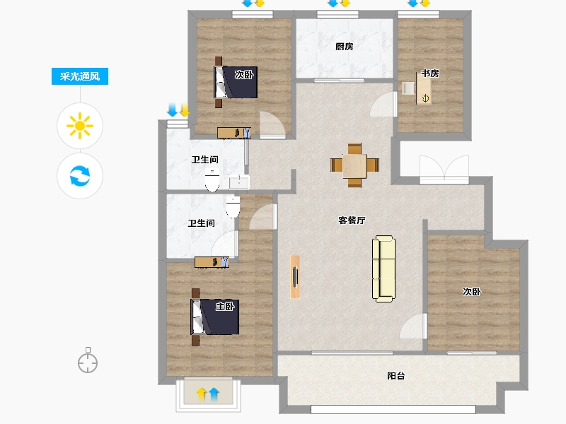 江苏省-南京市-三巽和悦澜庭125㎡-100.00-户型库-采光通风