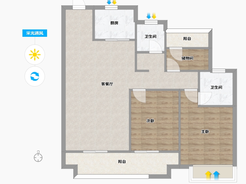 湖南省-长沙市-湾田望江府建面118㎡-86.02-户型库-采光通风