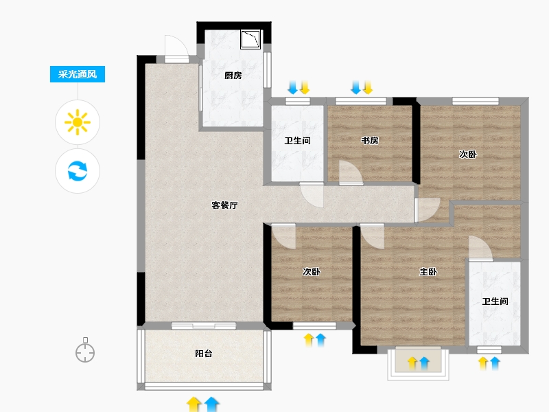 湖南省-长沙市-保利恒伟时光印象B12栋,B8栋建面118m²-94.40-户型库-采光通风