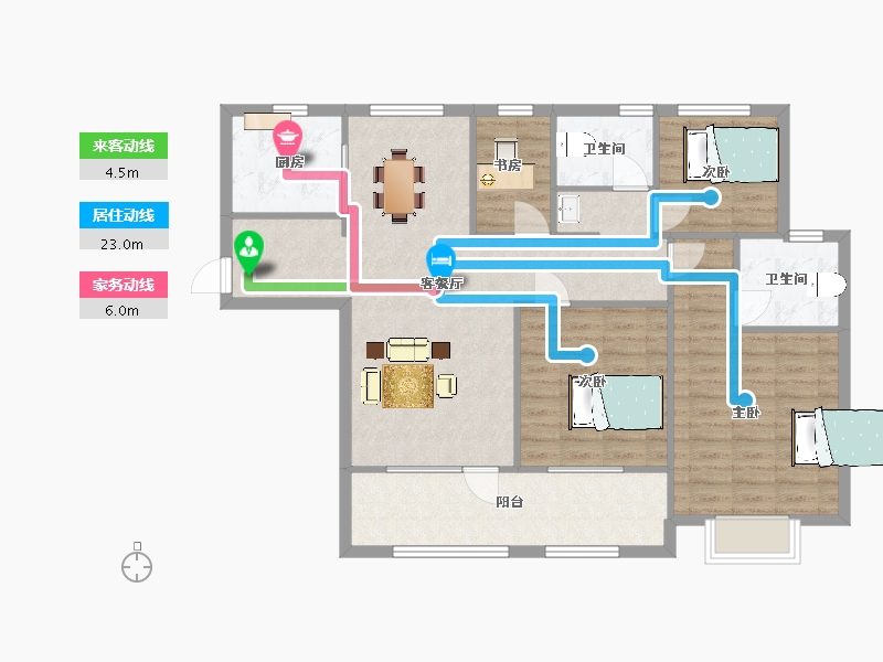 江苏省-南京市-颐居朗诗紫熙府A11幢,10幢D户型129m²-103.19-户型库-动静线