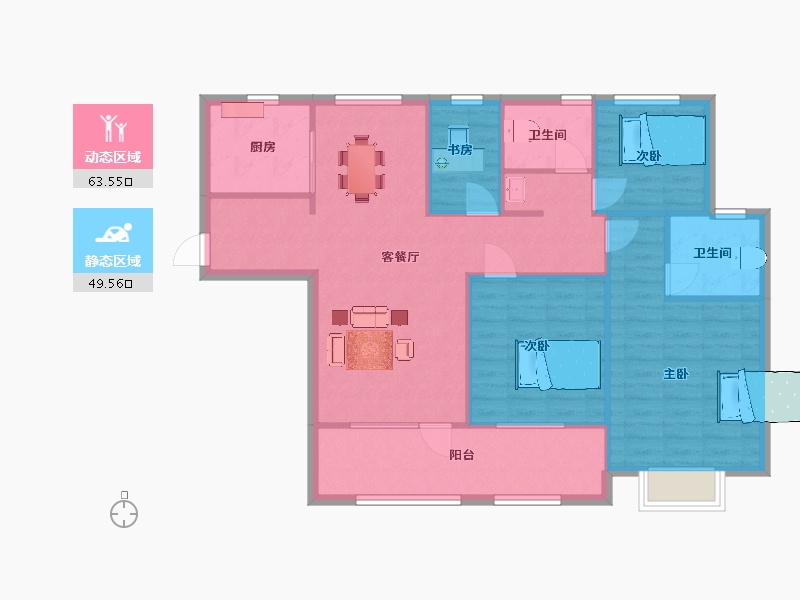 江苏省-南京市-颐居朗诗紫熙府A11幢,10幢D户型129m²-103.19-户型库-动静分区