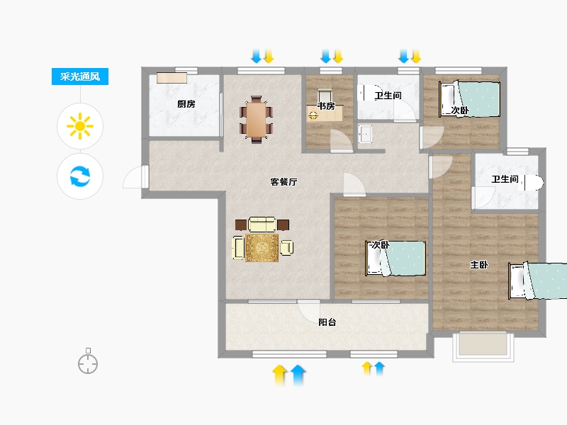 江苏省-南京市-颐居朗诗紫熙府A11幢,10幢D户型129m²-103.19-户型库-采光通风