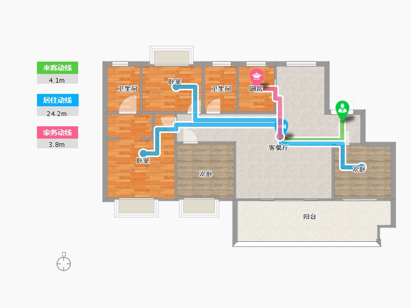 江苏省-南京市-卓越景枫蔚蓝郡A户型142m²-113.60-户型库-动静线