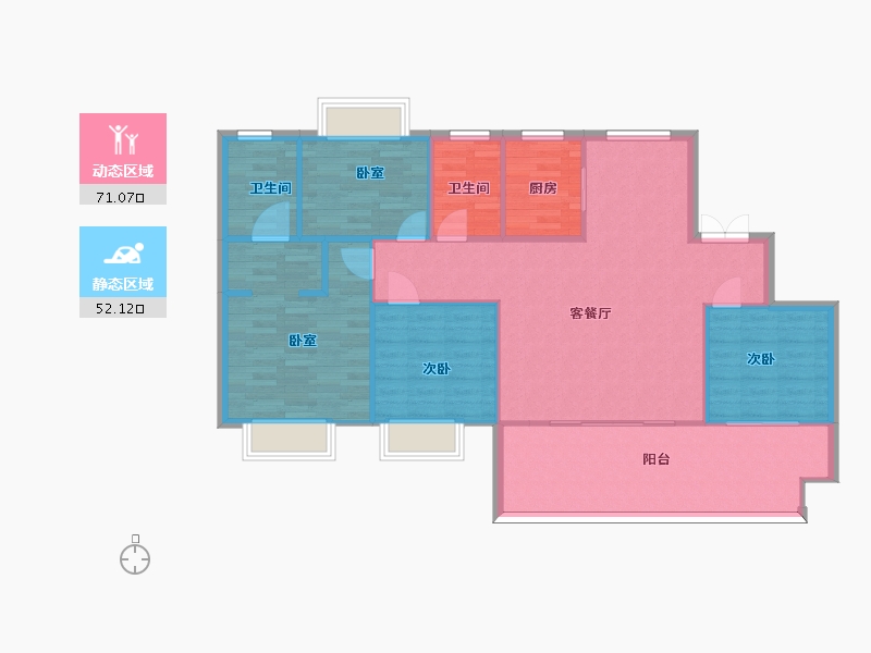 江苏省-南京市-卓越景枫蔚蓝郡A户型142m²-113.60-户型库-动静分区