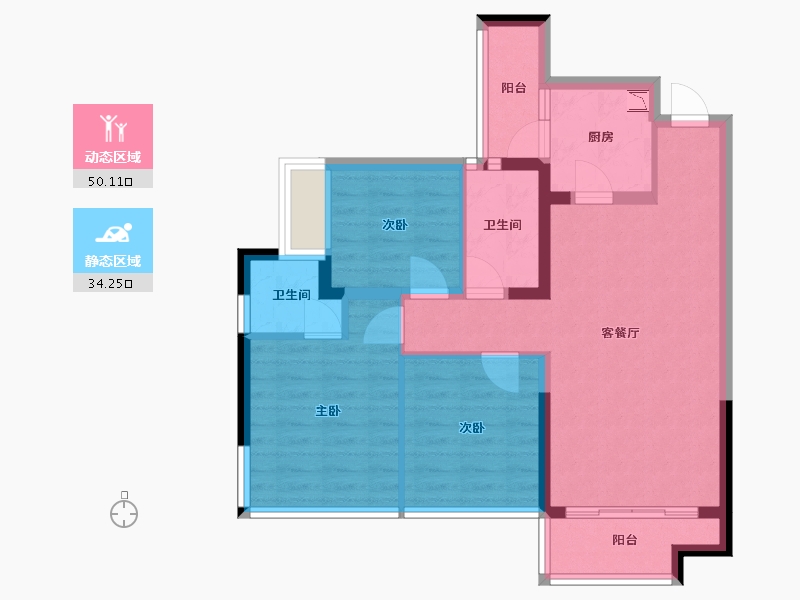 四川省-成都市-隆鑫印象东方3号楼96m²-74.54-户型库-动静分区