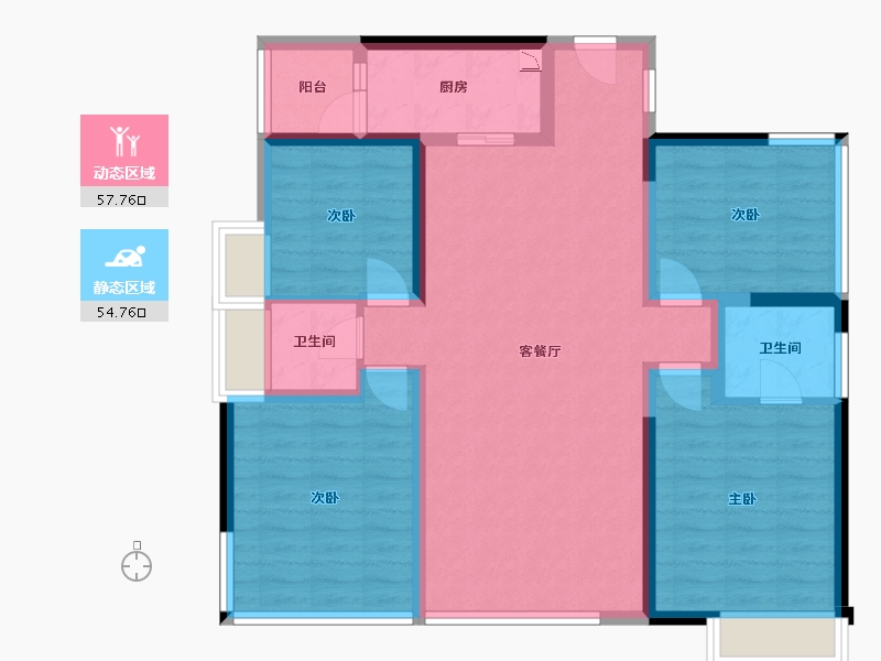 四川省-成都市-隆鑫印象东方1号楼,2号楼127m²-100.01-户型库-动静分区