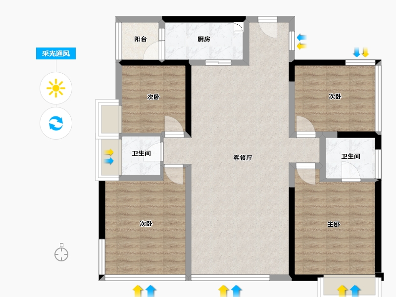 四川省-成都市-隆鑫印象东方1号楼,2号楼127m²-100.01-户型库-采光通风