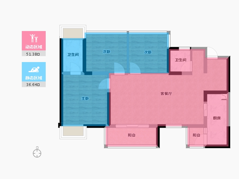 四川省-成都市-隆鑫印象东方2号楼,3号楼100m²-77.61-户型库-动静分区