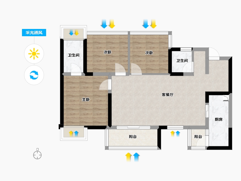 四川省-成都市-隆鑫印象东方2号楼,3号楼100m²-77.61-户型库-采光通风