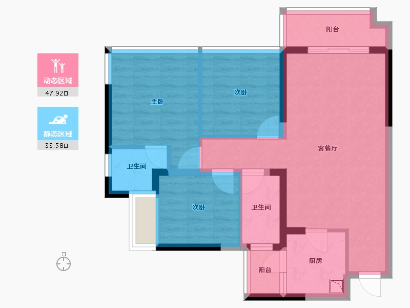 四川省-成都市-隆鑫印象东方2号楼92m²-71.93-户型库-动静分区