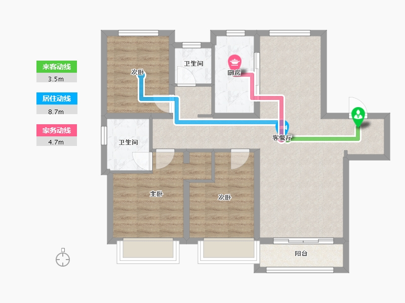 天津-天津市-融创御河宸院6号楼,融创御河宸院16号楼,融创御河宸院17号楼,建面120m²-83.88-户型库-动静线