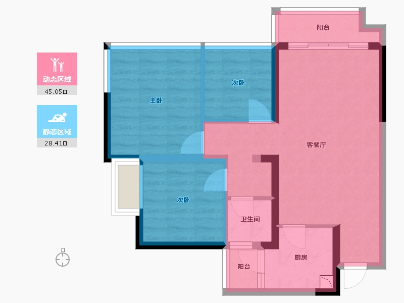 四川省-成都市-隆鑫印象东方1号楼,3号楼83m²-64.71-户型库-动静分区