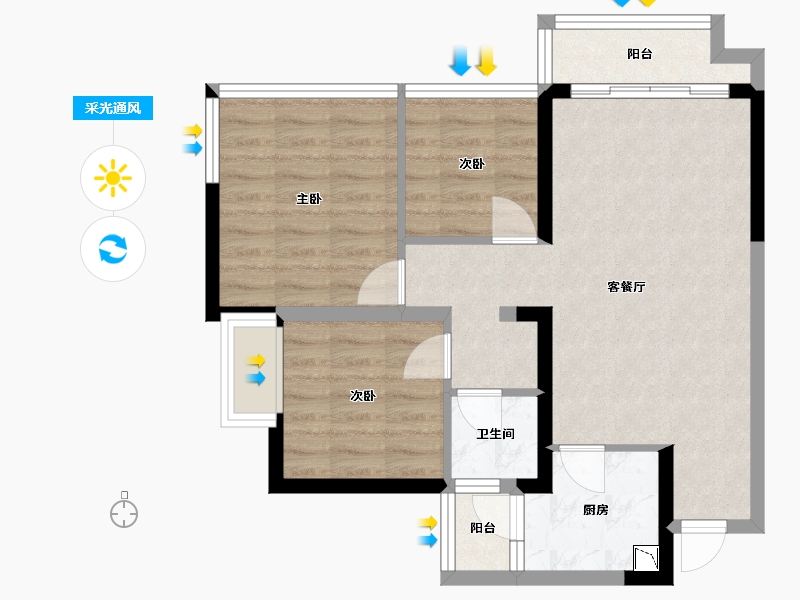 四川省-成都市-隆鑫印象东方1号楼,3号楼83m²-64.71-户型库-采光通风