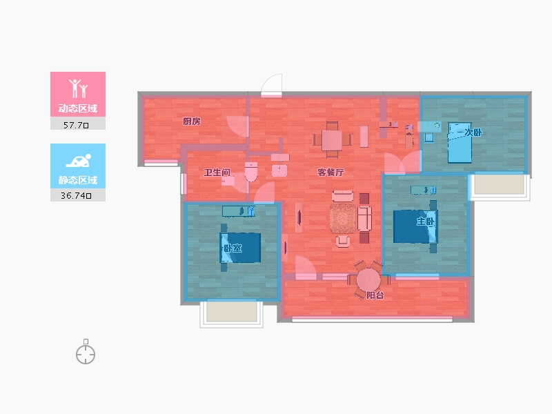 江苏省-南京市-颐居朗诗紫熙府A11幢,10幢A2户型105m²-84.28-户型库-动静分区