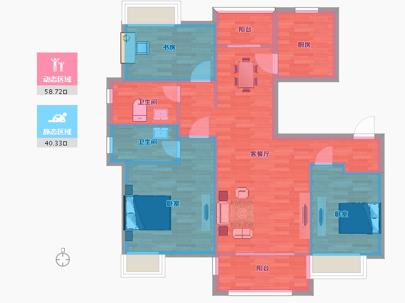 江苏省-南京市-溧水万达广场万达御景仕家3幢112m²-89.59-户型库-动静分区