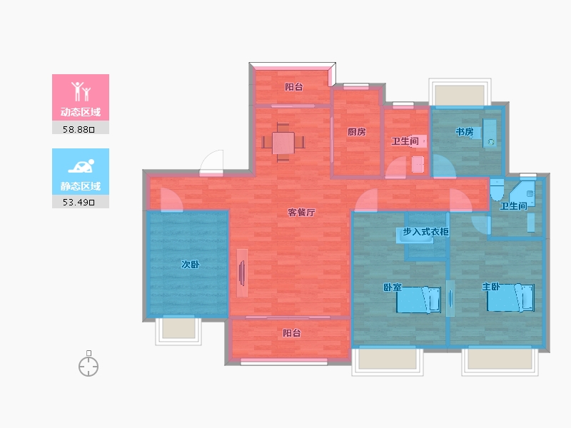 江苏省-南京市-溧水万达广场万达御景仕家2，3，5幢128m²-102.40-户型库-动静分区