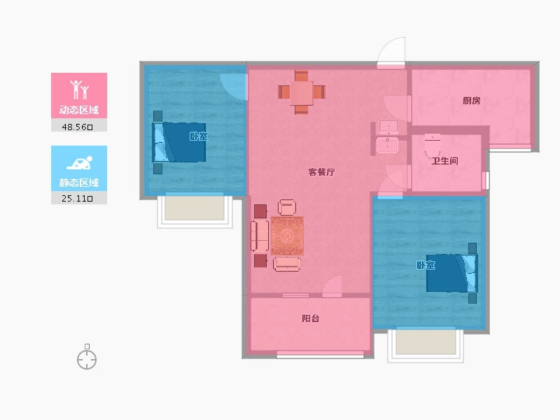 江苏省-南京市-颐居朗诗紫熙府A11幢,10幢A1户型83m²-66.30-户型库-动静分区