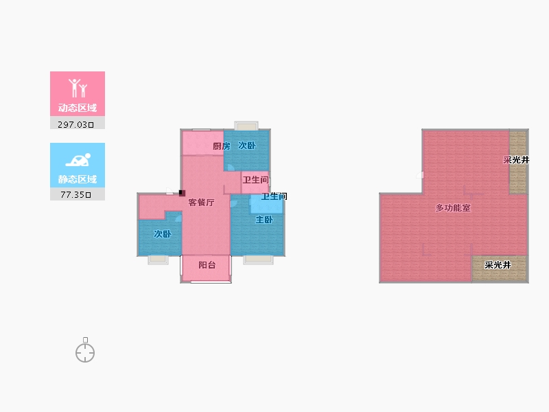 江苏省-南京市-平澜府13幢B1底跃216m²-381.96-户型库-动静分区