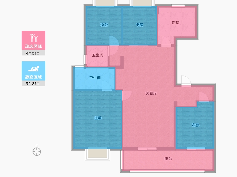 江苏省-南京市-平澜府4幢,7幢136㎡户型-109.00-户型库-动静分区