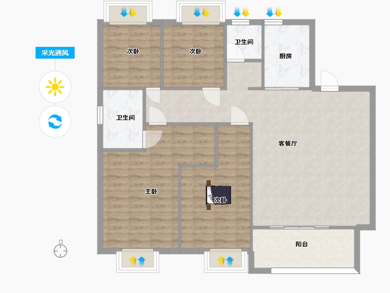 江苏省-南京市-建发央誉140㎡-111.99-户型库-采光通风