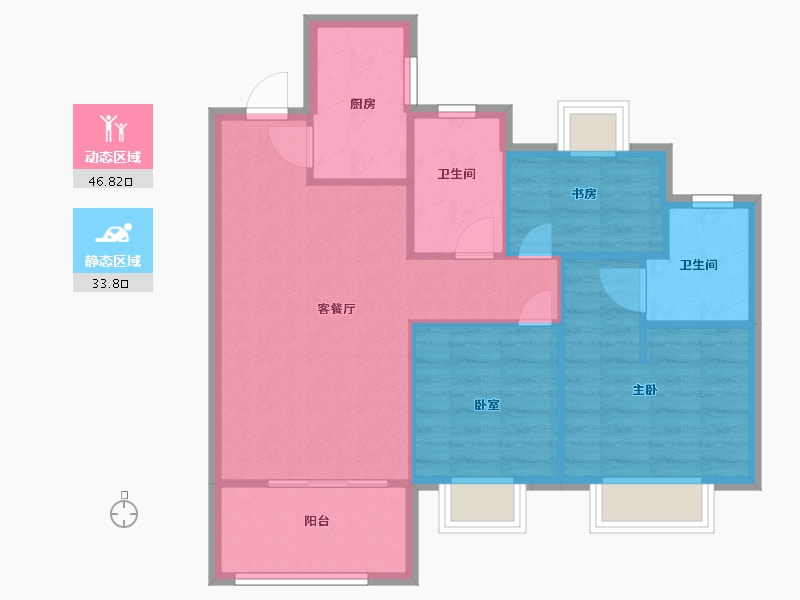 江苏省-南京市-金轮翠雍华庭B2户型91m²-72.79-户型库-动静分区