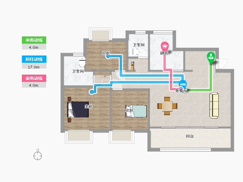 江苏省-南京市-金轮翠雍华庭5幢,9幢,A2幢C2户型110m²-87.99-户型库-动静线