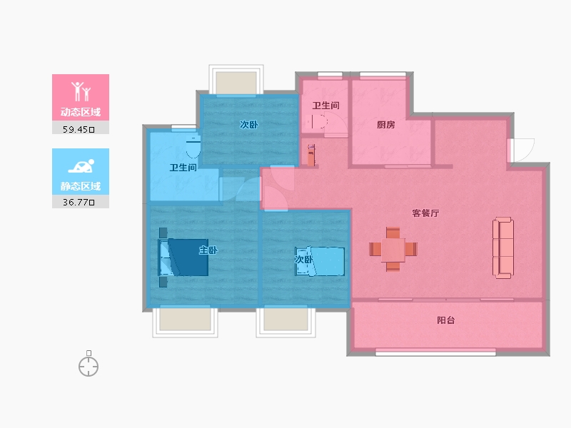 江苏省-南京市-金轮翠雍华庭5幢,9幢,A2幢C2户型110m²-87.99-户型库-动静分区