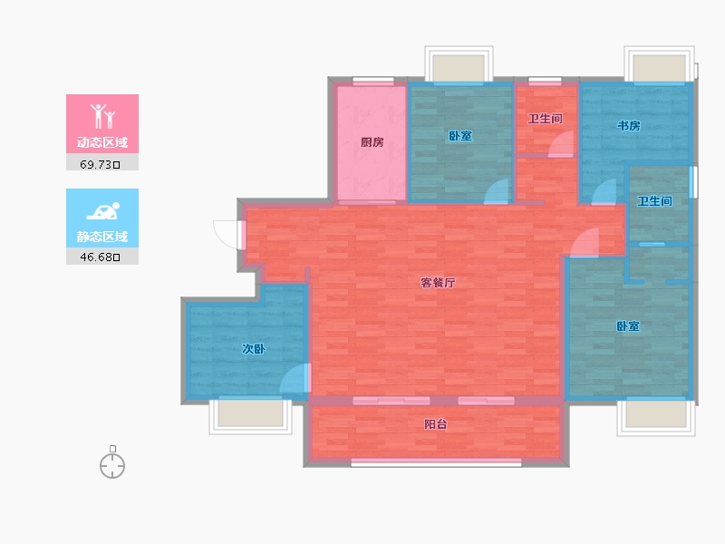 江苏省-南京市-金轮翠雍华庭9幢D2户型132m²-105.60-户型库-动静分区