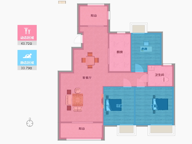 江苏省-南京市-东方公馆B1户型111m²-88.99-户型库-动静分区