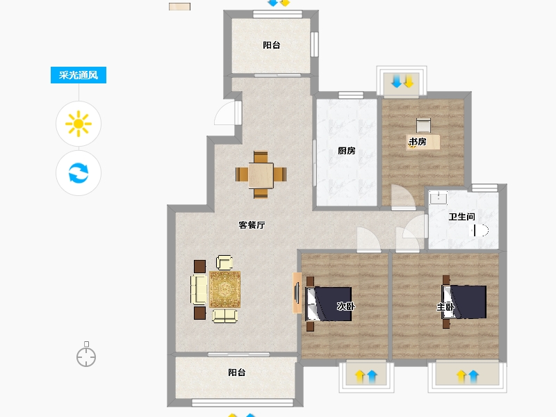 江苏省-南京市-东方公馆B1户型111m²-88.99-户型库-采光通风