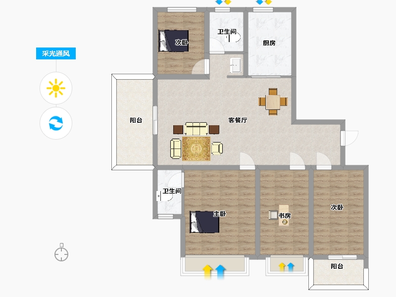 江苏省-南京市-东方公馆143㎡户型-114.00-户型库-采光通风