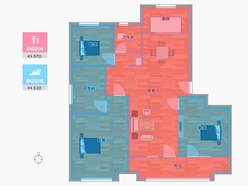 山东省-青岛市-万科北宸之光11，12，3，4号楼B108m²-86.00-户型库-动静分区