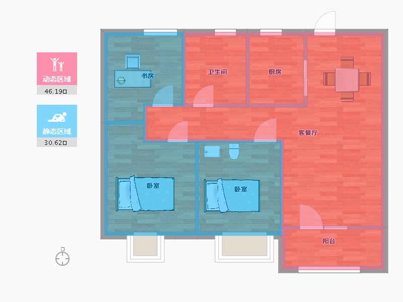 山东省-青岛市-即墨青特城33，25，23号楼A87m²-69.60-户型库-动静分区