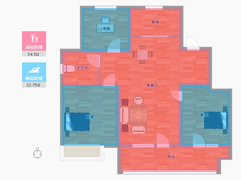 山东省-青岛市-天一仁和珑樾雲谷27号楼97m²-77.60-户型库-动静分区