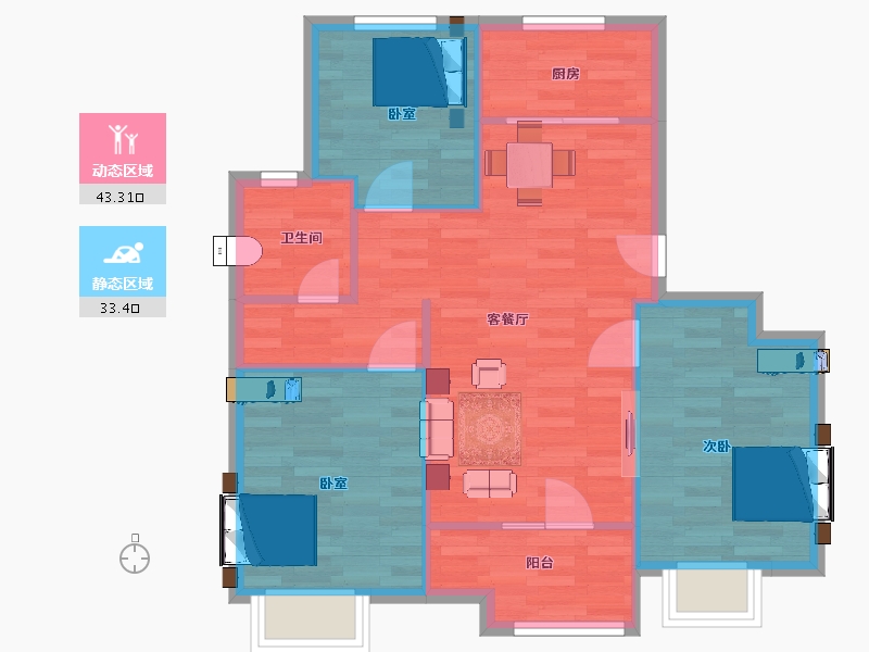 山东省-青岛市-万科北宸之光20号楼87m²-69.59-户型库-动静分区