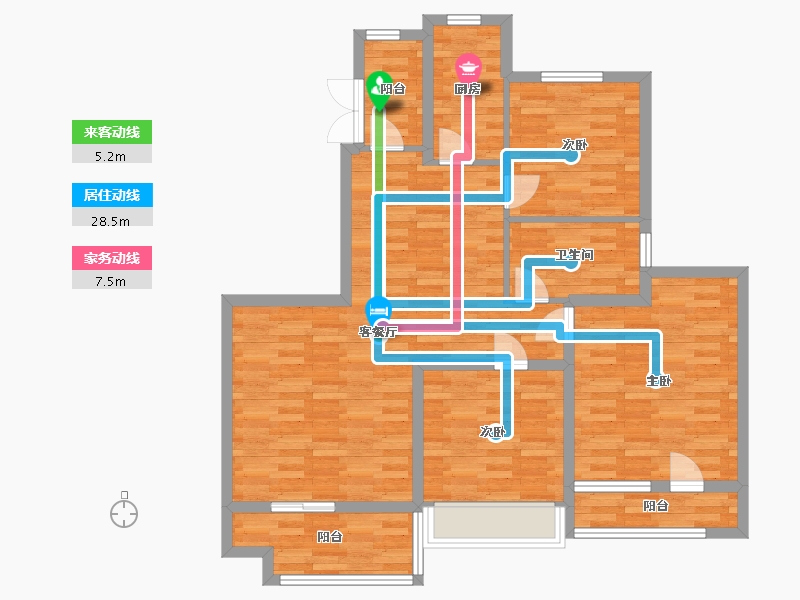 山东省-青岛市-恒大悦珑台54，55，65号楼S38-6五层户型120m²-97.69-户型库-动静线