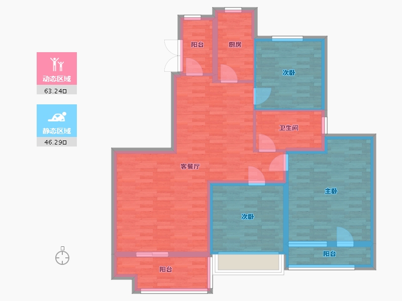 山东省-青岛市-恒大悦珑台54，55，65号楼S38-6五层户型120m²-97.69-户型库-动静分区